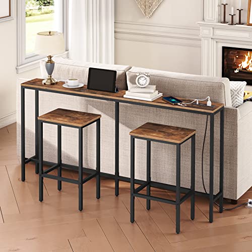 MAHANCRIS 63'' Skinny Console Table with Charging Station, 5.9" Slim Sofa Table Behind Couch, Long Entryway Tables, Narrow Sofa Hallway Table for Living Room, Foyer, Rustic Brown CTHR165E01Z1 - size: 5.9"D x 63"W x 31.7"H