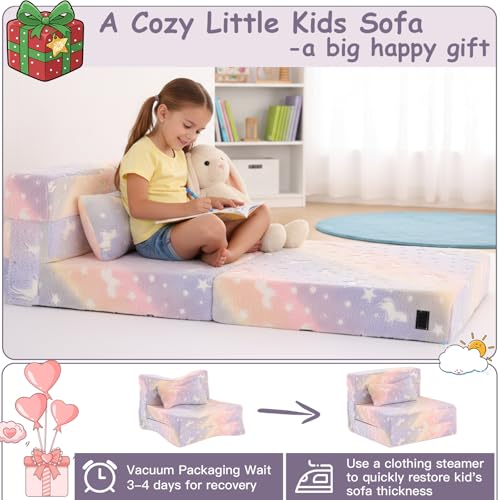 Kids Floor Sofa, Child Fold Up Sofa Couch Convertible Futon Folding Chair with Storage Bag for Kids, Twill Pegasus - color: Twill Pegasus