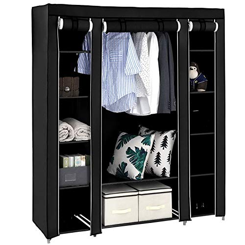 Closet Wardrobe, Portable Closet for Bedroom, Clothes Rail with Non-Woven Fabric Cover, Clothes Storage Organizer, 58 x 17 x 69 Inches, 5 Tier 12 Compartments, Walk-in Closet (Black) - color: Black
