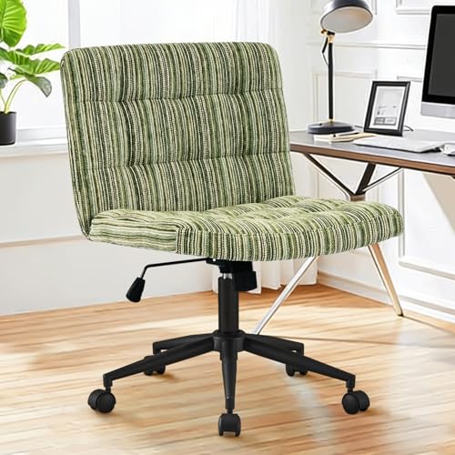Furnimart 360° Swivel Criss Cross Desk Chair Extra-Thick Cushion, Premium Chenille Cross Legged Chair with Wide Seat & Wheels, Comfy Armless Home Office Chair for Bedroom, Vanity, Sturdy (Green) - color: Chenille Green