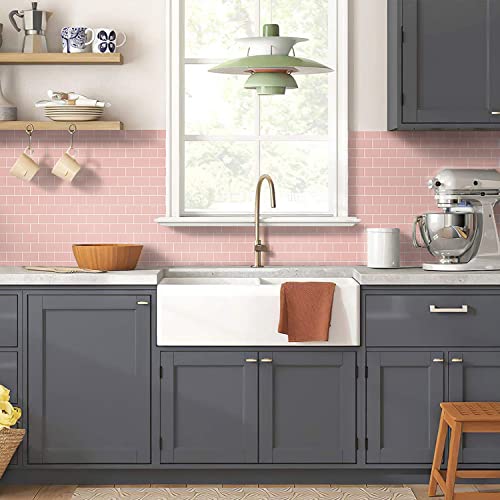 STICKGOO Subway Tile Peel and Stick Backsplash, Thicker Design 12" x 12" Stick on Backsplash Tiles for Kitchen, Bathroom, Wall Tile (10 Sheets, Pink) - color: Pink