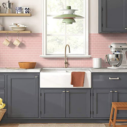 STICKGOO Subway Tile Peel and Stick Backsplash, Thicker Design 12" x 12" Stick on Backsplash Tiles for Kitchen, Bathroom, Wall Tile (10 Sheets, Pink) - color: Pink