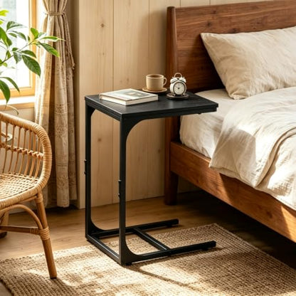WLIVE C-Shaped End Table Set of 2, Small Couch Side Tables with Metal Frame, Sofa Table TV Tray for Living Room, Bedroom, Black - color: Relief Black