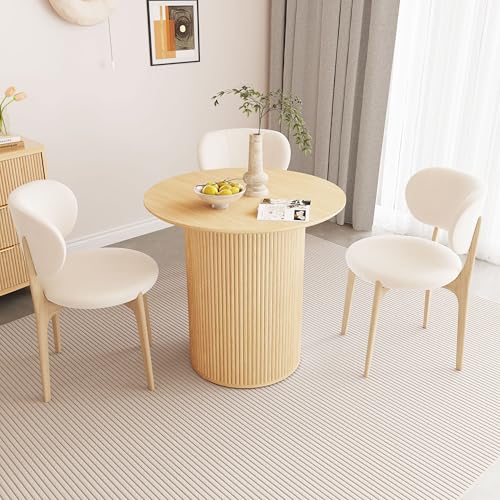 31.5" Round Dining Table for 2 People, Small Kitchen Dinner Table with Fluted Wood Base, Farmhouse Circle Dining Tables for Home, Kitchen, Dining Room, Living Room (Nature) - color: Natural