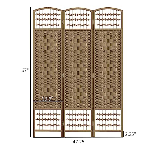 HOMCOM 3 Panel Room Divider, Folding Privacy Screen, 5.6', Natural | Room Separator, Wave Fiber Freestanding Partition Wall Divider - color: Natural, size: 3 Panel