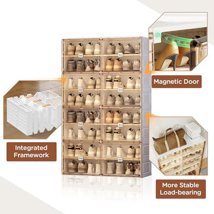 ANTBOX Portable Shoe Rack Organizer for Closet Entryway, Stackable Sneaker Storage Shoe Cabinet with Magnetic Clear Door, Large Plastic Storage containers Bins with Lids 8 Tiers 32 Pairs - size: 8 Tiers 32 Pairs