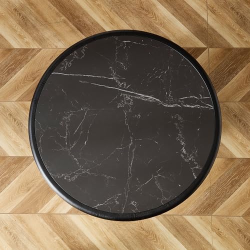 35.43" Round Coffee Table with Sintered Stone Tabletop & Cylindrical Stainless Base, Modern Circle Center Table Tea Table for Living Room, Easy Assembly - Black - color: 35.43" Coffee Table With Sintered Tabletop, Black