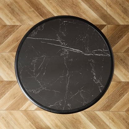 35.43" Round Coffee Table with Sintered Stone Tabletop & Cylindrical Stainless Base, Modern Circle Center Table Tea Table for Living Room, Easy Assembly - Black - color: 35.43" Coffee Table With Sintered Tabletop, Black
