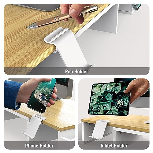 Simple Houseware Desk Dual Monitor Stand Riser with Drawer, Oak | Customizable Organizer Tray, Built-In Phone & Tablet Slot and Side Storage - color: Oak