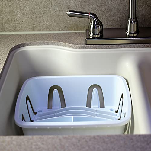 Camco RV Mini Dish Drainer & Tray - Features a Sloped Drain Tray Design, Heavy-Duty Construction - Ideal for Small Spaces, Apartments, Boats, and More -9.5"L x 11.7"W x 4.75"H - White (43511)