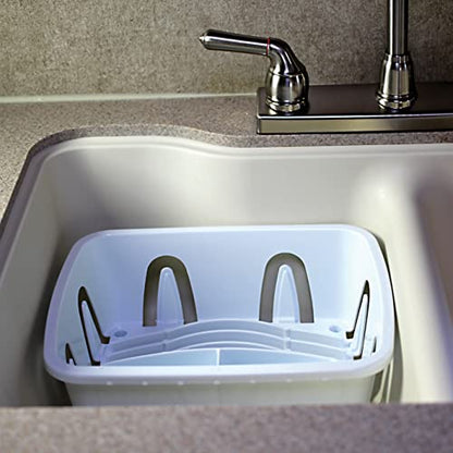 Camco RV Mini Dish Drainer & Tray - Features a Sloped Drain Tray Design, Heavy-Duty Construction - Ideal for Small Spaces, Apartments, Boats, and More -9.5"L x 11.7"W x 4.75"H - White (43511)