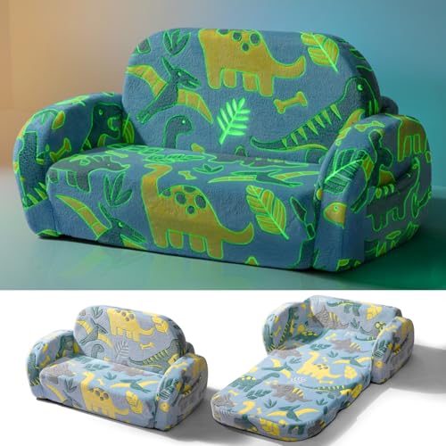little dove 2-in-1 Kids Couch, Kid Sofa that Fold Out, Glow in the Dark Kid Chair, Extra Wide Kids Sofa, Comfy Kids Chair, Convertible Couch, Gifts for Girls & Boys, Dinosaur - color: Dinosaur