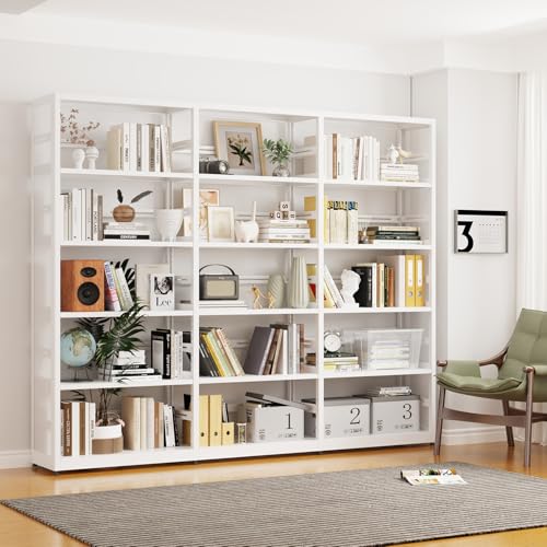 SteeLoong 5 Tier Bookshelf -Metal Bookcase with 4 Adjustable Shelves | Metal Storage Cabinet ,White Tall Bookshelf Shelves for Living Room,Office,Library（1 Main Shelf +2 Subframe Shelf） - color: White, size: 5-Tier 80"W