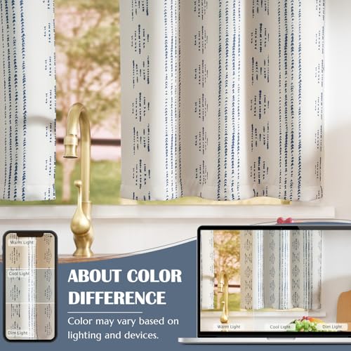 jinchan Boho Blackout Kitchen Tier Curtains, 36 Inch, Blue on Beige | Blue geometric print on warm beige, soft blackout backing, 2 panels, rod pocket, for kitchens, bedrooms, RVs and campers - color: Blackout Backing | Blue on Beige, size: 25"W x 36"L (Pa