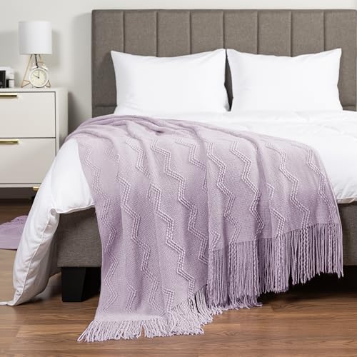 PAVILIA Lavender Purple Knit Throw Blanket, Soft Knitted Farmhouse, 60x80 | Twin Bed, Lightweight Decorative Summer Fall Throw, Outdoor Textured Boho Blanket, For Couch Sofa Chair Living Room Bedroom - color: Lavender Purple, size: 60 X 80 Inches - Twin