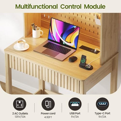 Lvifur Compact Writing Desk with LED Reading Lights (Natural86023) - color: Natural86023