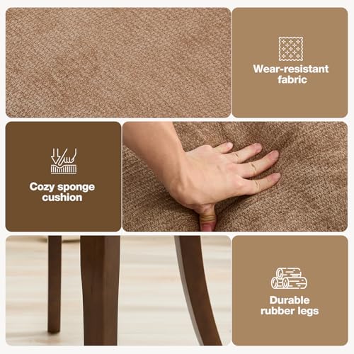UVV Wooden Dining Chairs Set of 2, Mid Century Modern Upholstered Dining Room Chair Kitchen Chairs, Chenille Dinner Chair with Solid Wood Legs for Kitchen Dining Room, Khaki - color: Khaki, size: Set of 2