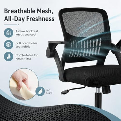 Ergonomic Office Chair, Home Office Desk Chair, Breathable Mesh Desk Chair with Adjustable Lumbar Support and Flip-up Armrests, Game Chairs, 360° Swivel Desk Chairs for Conference, Meeting Room(Blank) - color: Black