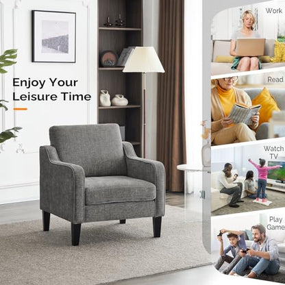 VINGLI Chair Light Grey Upholstered Chenille Accent Chair for Living Room, Bedroom, Mid-Century Modern Arm Chair Comfy Reading Chair with Scooped Arms - color: Light Grey