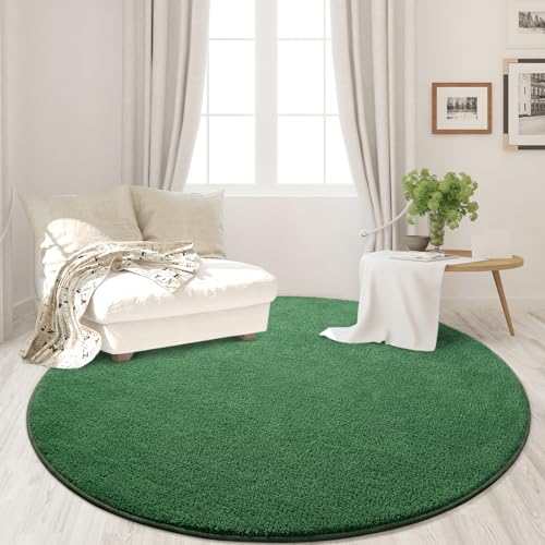 FlyDOIT Round Area Rugs for Bedroom Living Room, 4x4 Green Super Soft Comfy Thickened Memory-Foam Indoor Circle Carpets, Modern Aesthetic Minimalist Carpet for Boys Girls Adults Nursery Home Décor - color: Green, size: 4' (Round)