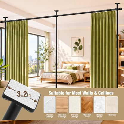 AKTOP Extra Long Room Divider Curtain Rod, No Drill Tension Rod, Black | Adjustable 3.5-11ft(H) x 42-233"(W), Heavy Duty Floor-to-Ceiling Design for Stability, Damage-Free Setup, Large Space Privacy - color: Black