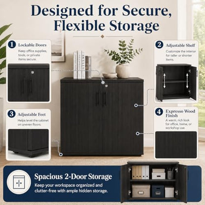 MMT Office Storage Cabinet, Expresso, 2 Door. Adjustable Shelf - color: Expresso