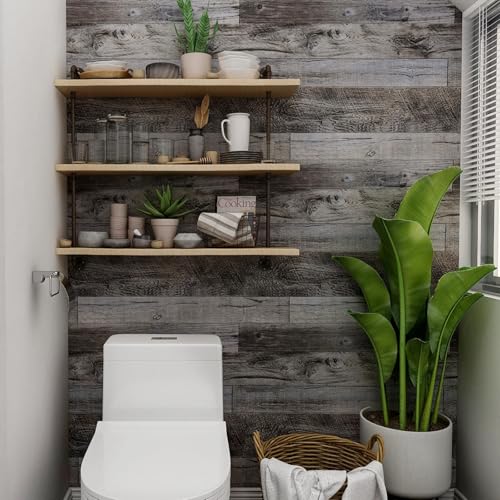 Yun-aeon Gray Wood Peel and Stick Wallpaper 34.6" X 480" Self Adhesive Wallpaper Backsplash Line Removable Wall Paper Bathroom Old Furniture Renovation Furniture - color: Natural Wood-Gray, size: 34.6" x 480"