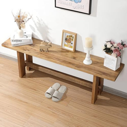 Reclaimed Solid Wood Bench, 55" Farmhouse Entryway Bench | Narrow Indoor Bench with Rustic Charm, Hallway, Kitchen, Dining, Bedroom - size: 55 Inch