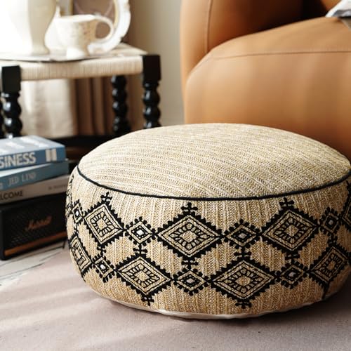 Unstuffed Pouf Cover Ottoman Footrest Boho Foot Stool Floor Bean Bag Floor Chair Storage for Living Room Bedroom Home Decor (Boho Rhombic, 20 x 8 Inches Round) - color: Boho Rhombic