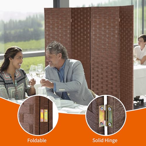 BLKMTY Room Divider, 6ft Folding Privacy Screens, Wall Divider Portable Room Seperating Freestanding Wood Screen, 4 Panels Hand-Woven Design Screen Double Hinged Dividers for Bedroom, Brown - color: Brown