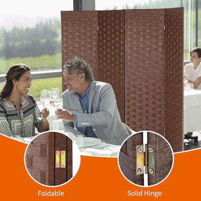 BLKMTY Room Divider, 6ft Folding Privacy Screens, Wall Divider Portable Room Seperating Freestanding Wood Screen, 4 Panels Hand-Woven Design Screen Double Hinged Dividers for Bedroom, Brown - color: Brown