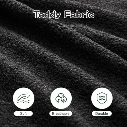 113.5” Sectional Boneless Sofa Couches, 3 Seater U-Shaped, Streamlined Design, No Assembly Modular Teddy Fabric Sofa for Living Room, Bedroom, Apartment, Home Office (Black) - color: Black02, size: 3Seat+2Ottoman