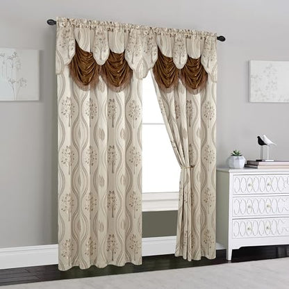 Elegant Comfort Luxurious Beautiful Curtain Panel Set with Attached Valance and Backing 54" X 84 inch (Set of 2), Beige - color: Beige, size: 84"L x 54"W