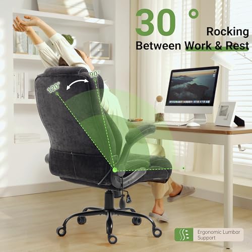 Office Chair, Big and Tall Executive Chair with Air-Lumbar Support, Breathable Desk Computer Chair with Adjustable Flip-up Armrests, Wide Cushion Seat Swivel Home Office Chair - color: Lightblack