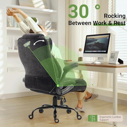 Office Chair, Big and Tall Executive Chair with Air-Lumbar Support, Breathable Desk Computer Chair with Adjustable Flip-up Armrests, Wide Cushion Seat Swivel Home Office Chair - color: Lightblack