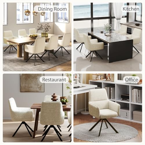 Modern Swivel Dining Chairs Set of 2, Upholstered Dining Room Chairs with Thicken Cushion, 360°Swivel Dining Chairs with Metal Legs for Dining Room, Kitchen, Bedroom, Chenille, Beige - color: Beige, size: Set of 2