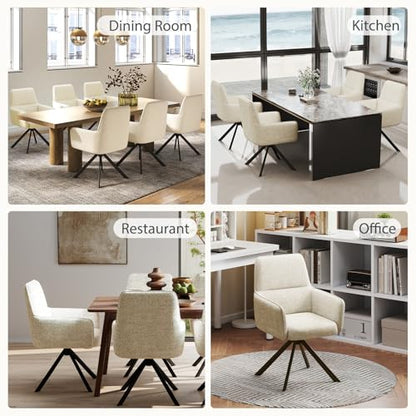 Modern Swivel Dining Chairs Set of 2, Upholstered Dining Room Chairs with Thicken Cushion, 360°Swivel Dining Chairs with Metal Legs for Dining Room, Kitchen, Bedroom, Chenille, Beige - color: Beige, size: Set of 2