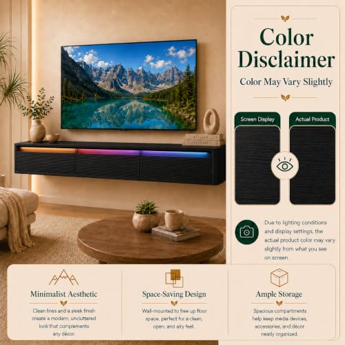 Black Floating TV Stand, 68.9 inch Wall Mounted Media Console with Storage | Mounted TV Console for Living Room,for 75"–80" TVs. - color: Black-h