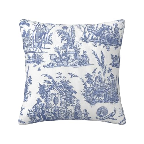 Marseilles Toile Willow Ware Blue White Throw Pillow Case Square Decorative Pillow Cover for Home Decor Sofa Living Room Couch Bed Car Cushion Cover 18"X 18" - color: Marseilles Toile Willow Ware Blue White, size: 18" x 18" (Pack of 1)
