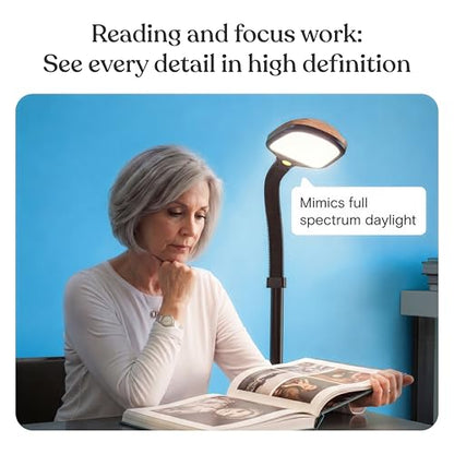 Brightech Litespan - LED Floor Reading Lamp, Modern Wooden Style, Adjustable Gooseneck, 850-950 Lumens, 12W, 3-Year Warranty - color: Wood