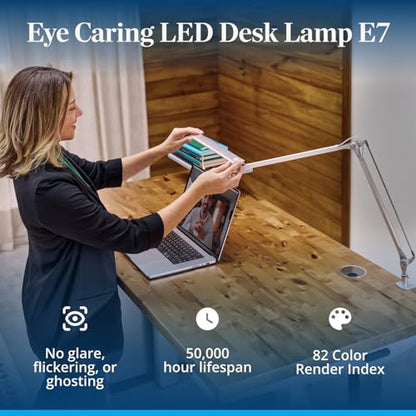 UPLIFTDESK E7 LED Desk Lamp - Adjustable 3 Color Modes, Dimmable Home Office Desk Light for Standing Desk, Dual Monitors, Aluminum Task Lamp (Black Base) - color: Black Lamp Black Base