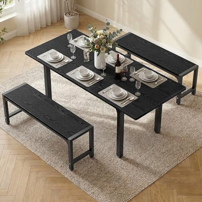 63“ Extendable Dining Table Set with 180° Smart-Flip Pivot, Black | Dining Table Set for 4,Kitchen Table with Bench,Small Dining Table,Perfect for Small Space,Dinner Room Table Set for 6 - color: Black