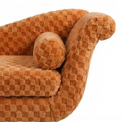 ERYE Upholstered Left Facing Chaise Lounge Chair W/Scroll Arms and Wood Legs, Elegant Chaise Lounge Square Pattern Accent Recliner Lounger Sofa for Living Room Bedroom - color: Orange Faux Fur/L