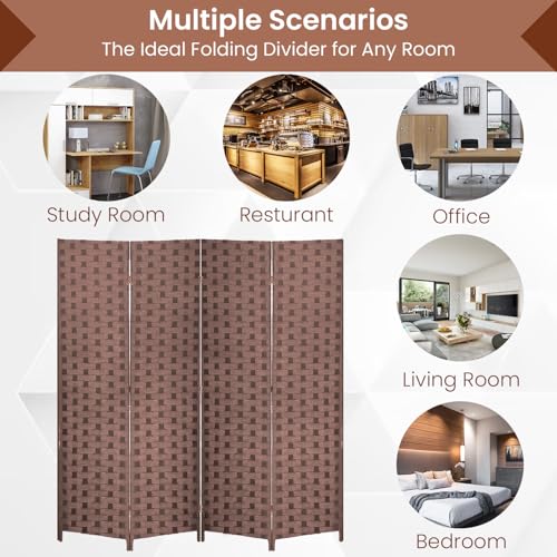 Room Divider Wall Divider 6FT 4 Panels Wood Mesh Hand-Woven Indoor Room Screen Folding Portable Partition Screen, Brown - color: Brown
