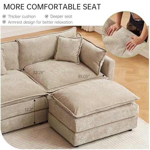 HIPIHOM Modular Sectional Sofa, 112.2 Inch U Shaped Couch Set with Armrests, 3-Seater Comfy Cloud Couches for Living Room Apartment, Coffee - color: Coffee, size: 112'' - U Shape