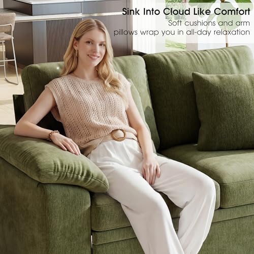 61” Pull Out Couch, 2 in 1 Sleeper Sofa Bed with Throw Pillow, Convertible Small Loveseat Sleeper Couch for Living Room, Bedroom, Apartment (Green) - color: Green, size: 2 Seat Sleeper