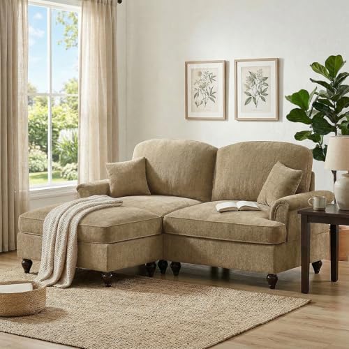Modular Loveseat Sofa Couch, 2 Seat Comfy Chenille Sofa with Removable Ruffled Skirt, Flared Armrests, Sturdy Legs, Convertible Sectional for Living Room, Bedroom, Apartment (Coffee) - color: Coffee, size: 76.4 Inch L