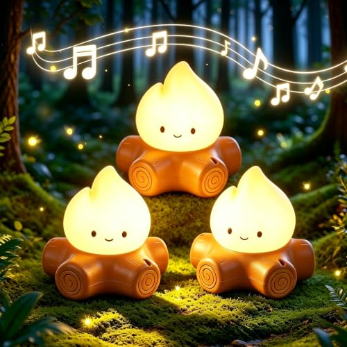 WANIDEA Camping Night Light White White Noise, Portable Night Light (3Pack) | Dimmable, USB Charging, Bedroom Decor, Table Light, Camping Decor, Soft Night Light for Kids, Cute Campfire Lamp, Kids Gifts - color: 3 Pack White Noise