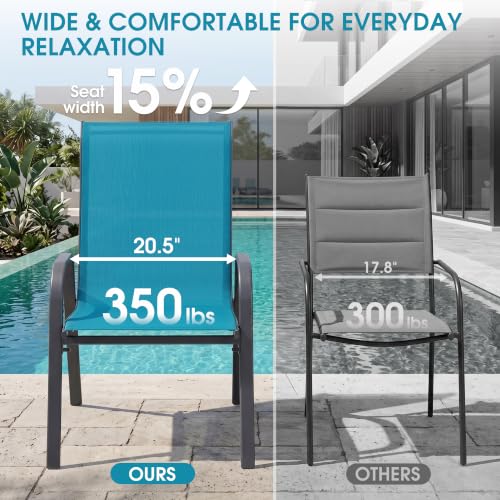 24.4" Wide Outdoor Patio Stackable Chairs Set of 4, Blue | Stacking Patio Chairs with Textilene Fabric, Outside Furniture for Garden Backyard Balconie Poolside Deck - color: 4 Blue Chairs