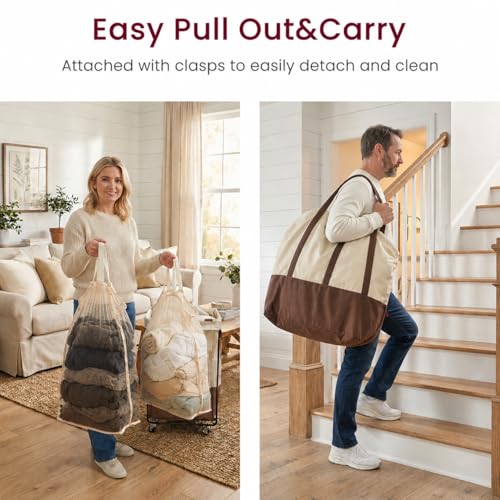Double Laundry Hamper with Lid, Rolling Laundry Basket with Wheels and 2 Removable 75L Bags, 2 Section Large Capacity for Laundry Bedroom Bathroom Dorm, Easy Move & Organize,150L White - color: White
